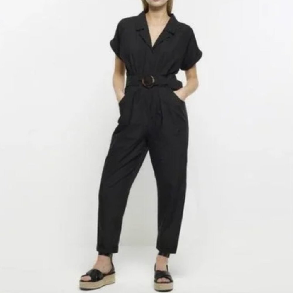 Monteau Los Angeles Black Short-Sleeve Jumpsuit
